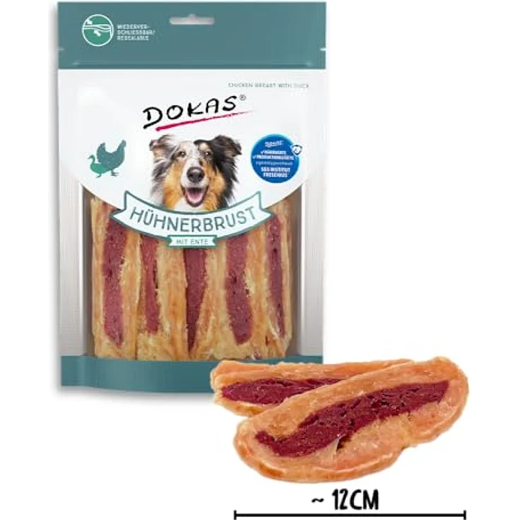 DOKAS Getreidefreier Premium Snack Hühnerbrust & Ente, 220 g, fettarm, soja- und glutenfrei für Hunde – Bild 2
