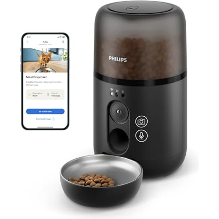 Philips Pet Futterautomat mit Kamera, Schwarz, HD-Überwachung, Mahlzeitenplaner und Anti-Verstopf-Technologie – Bild 1