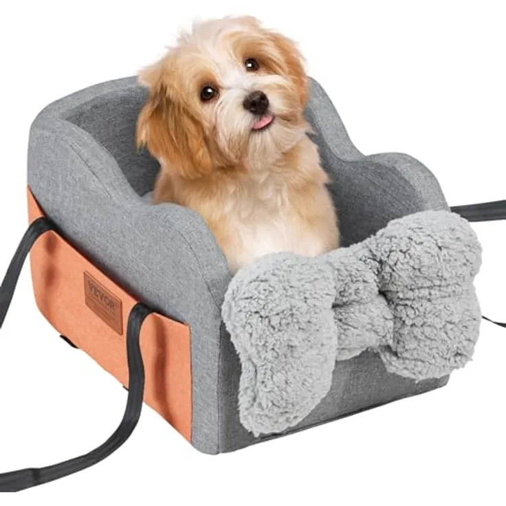 VEVOR Hunde Autositz, Mittelkonsolen-Hundesitz für kleine Hunde mit ansteckbarer Leine und verstellbaren Gurten, bis 3,6 kg, Dunkelgrau
