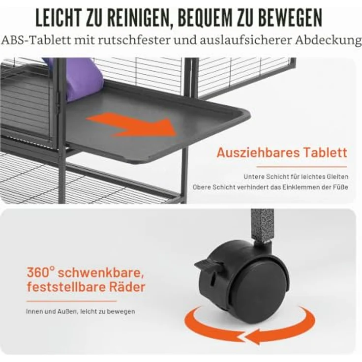 VEVOR 610x440x865mm Frettchenkäfig, 2-stöckiger Kleintierkäfig mit Metallrampe, rostbeständig und leicht zu reinigen, mobil mit feststellbaren Rollen – Bild 5