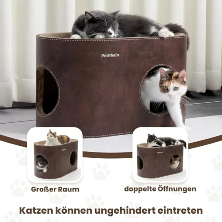 PetRhein 3-in-1 Kratzbrett für Katzen, multifunktionale Katzenhöhle mit hoher Stabilität, Weiß/Beige – Bild 2