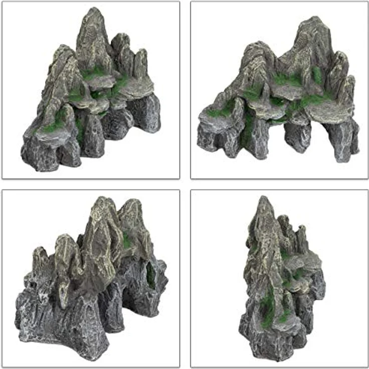 relaxdays Aquariendeko Fels mit Höhlen, grau-grün, 3D-Optik für Süß- und Salzwasseraquarien, H 21 cm – Bild 6
