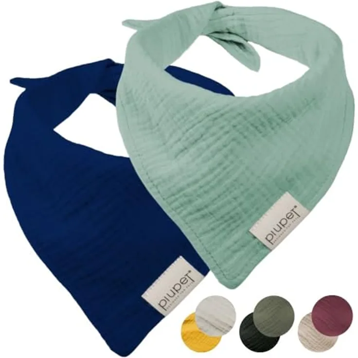 PiuPet® Hundehalstuch 2er Set, stylisches Bandana für große und kleine Hunde, 100% Baumwolle, waschbar, Blau/Türkis, Größe S (58x40x40cm)
