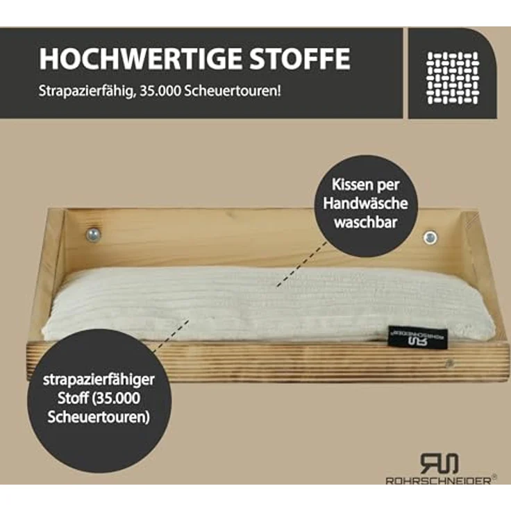 Rohrschneider Katzentreppe Wand, geflammtes Kiefernholz, platzsparend und belastbar bis 30 kg, beige – Bild 4