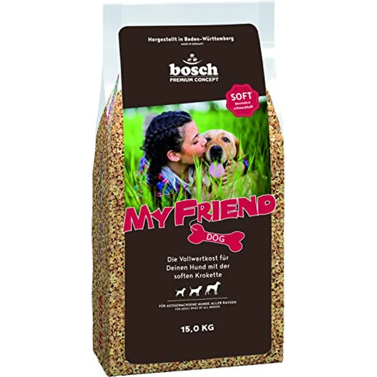 bosch My Friend Soft, Hundefutter für ausgewachsene Hunde aller Rassen, vollwertige Kost mit soften Krokette, 15 kg, hohe Verdaulichkeit, Omega-3-/Omega-6-Fettsäuren für Haut und Fell – Bild 1