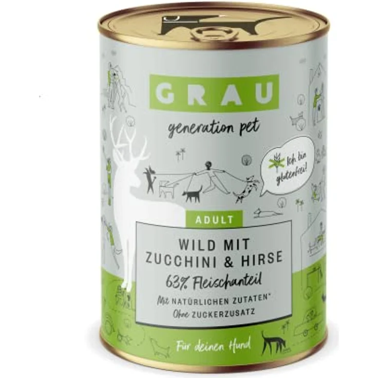 GRAU Nassfutter für Hunde - Wild mit Zucchini & Hirse, 6er Pack (6 x 400 g), glutenfrei, für Erwachsene Hunde – Bild 1
