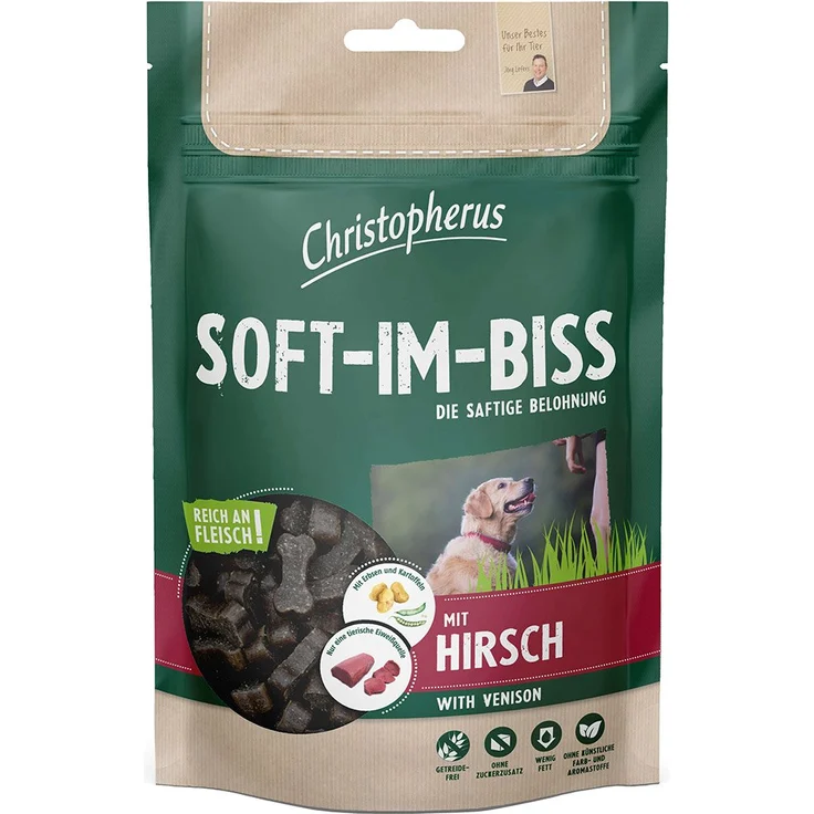 Christopherus Snacks Soft-Im-Biss, Hundesnack mit Hirsch und Vitaminen, 125g – Bild 1