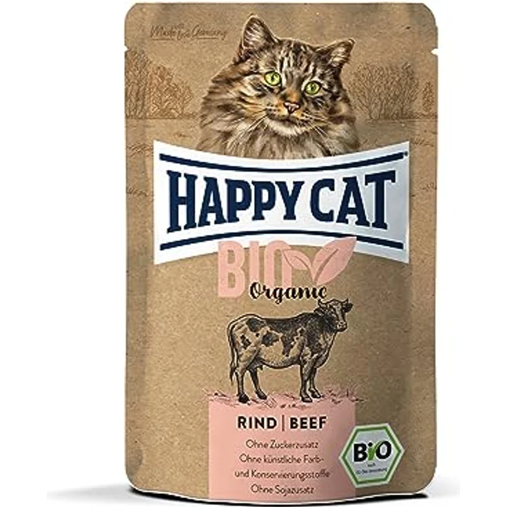 Happy Cat 70485 All Meat Adult Bio Pouch Rind, getreidefreies Katzen-Nassfutter aus biologischer Landwirtschaft, 85g – Bild 1