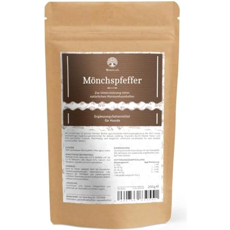 Waldkraft Mönchspfeffer für Hunde Nachfüllpack | 100 % Vitex Agnus-castus Pulver zur Unterstützung der Hormonbalance für Rüden & Hündinnen | 200 g – Bild 1