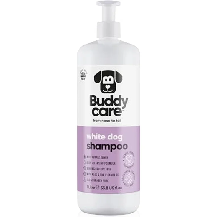 Buddycare Weißes Hundeshampoo, Aufhellendes Shampoo für Hunde mit Aloe Vera und Pro-Vitamin B5, 1L - Tiefenreinigung, frisch duftend – Bild 1