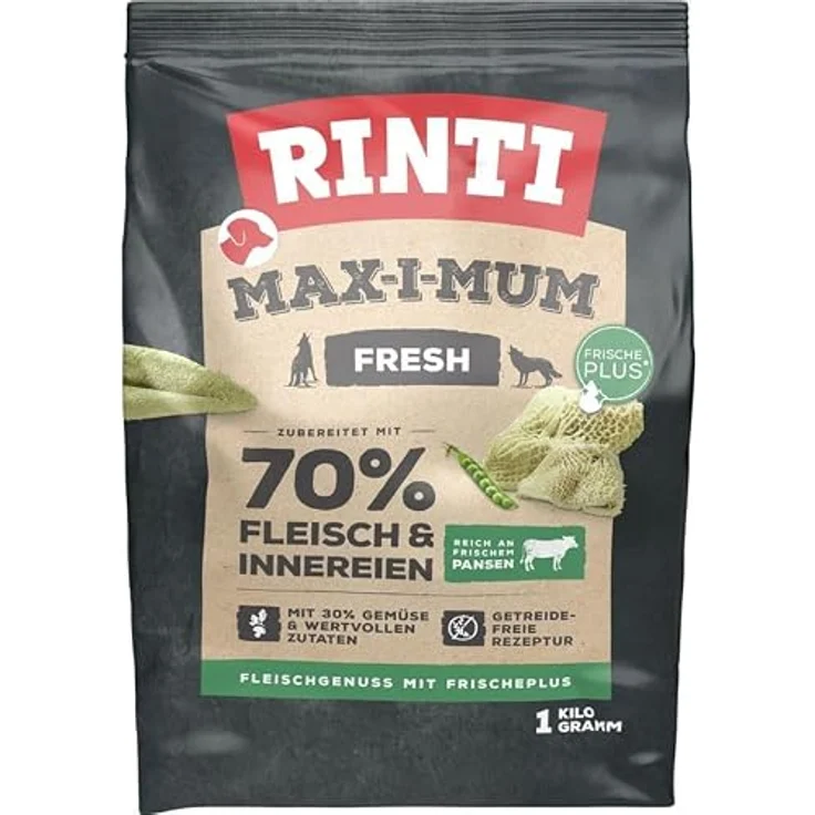 Rinti Max-i-mum Fresh Pansen, Hunde-Trockenfutter mit 70% Fleischanteil, getreidefrei, 1 kg