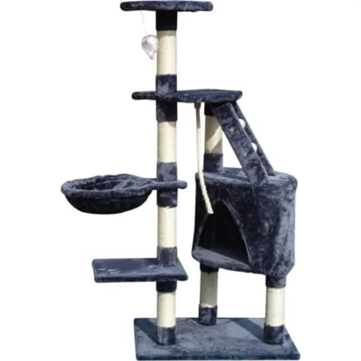 GLORIA Scraper und Katzen Zentrum Spielen - Sinu, Grau, 800 g, mit mehreren Stockwerken, Eingangsrampe und hängenden Hängematten