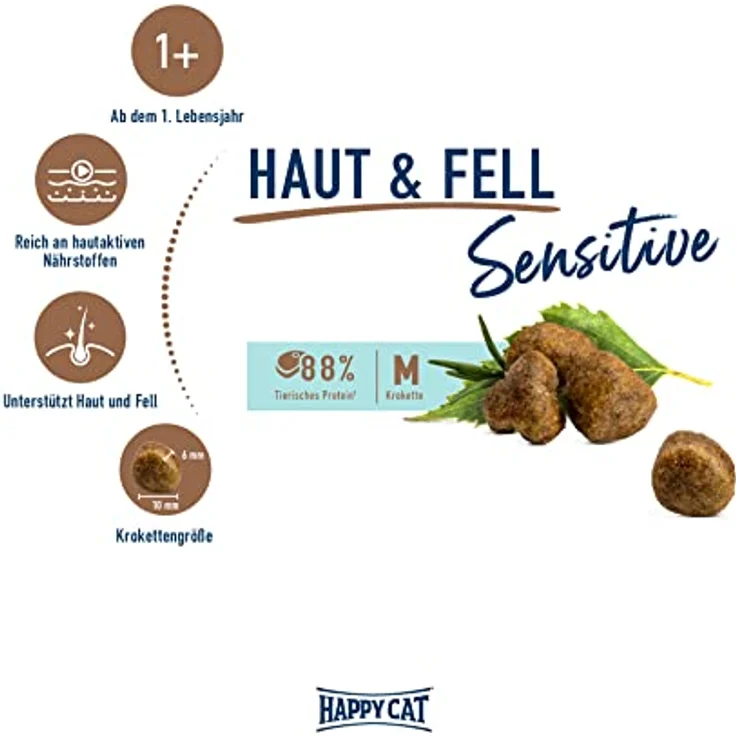 Happy Cat Care Haut & Fell 70601, Katzen-Trockenfutter mit Huhn, für empfindliche Haut, 4 kg – Bild 2