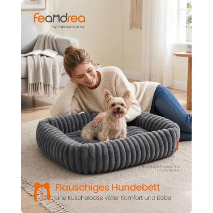 Feandrea Hundebett PGW311GN01, mittelgroßes orthopädisches Hundekörbchen, waschbar, mit weicher Polsterung, 71 x 55 x 18 cm, Blei-Grau – Bild 2