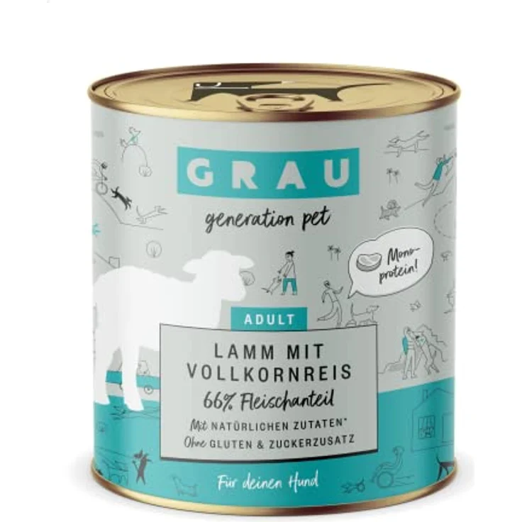 GRAU Nassfutter für Hunde - Lamm mit Vollkornreis, Monoprotein, glutenfrei, 6er Pack (6 x 400 g) für Erwachsene Hunde – Bild 1