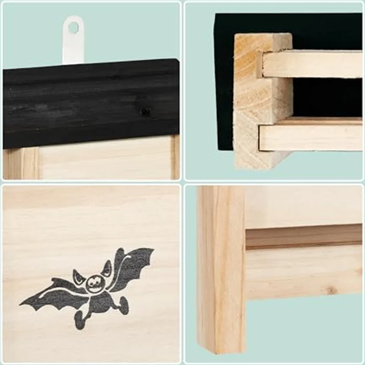 relaxdays Nistkasten Fledermauskasten 2er Set, schwarz, aus unbehandeltem Tannenholz mit Anflughilfe und rauer Oberfläche – Bild 7