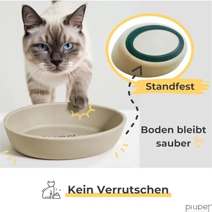 PiuPet® Katzen Napf 2er Set, rutschfeste Futternäpfe spülmaschinengeeignet, flach und breit, 230ml, Beige/Grey – Bild 3