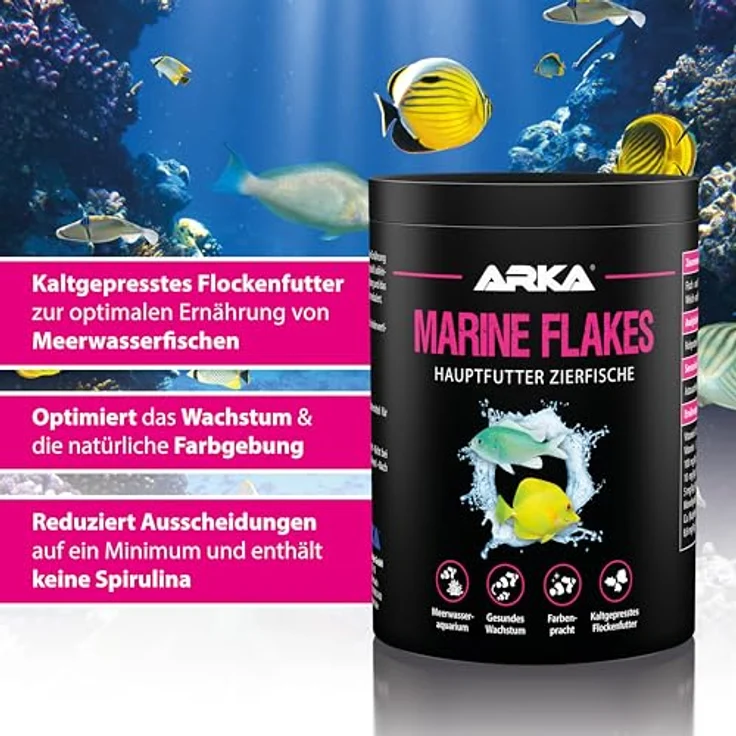 ARKA Marine Flakes, Meerwasserfische Futter 1000 ml / 100 g, kaltgepresstes Hauptfutter für Farbenpracht, Wachstum und Gesundheit – Bild 4
