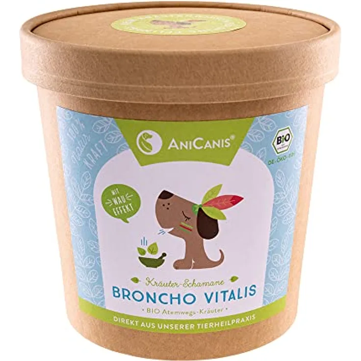 AniCanis Bio Kräutermix Broncho Vitalis für Hunde, Futterzusatz zur Unterstützung der Atemwege, 125g - 100% vegan, aus ökologischem Anbau