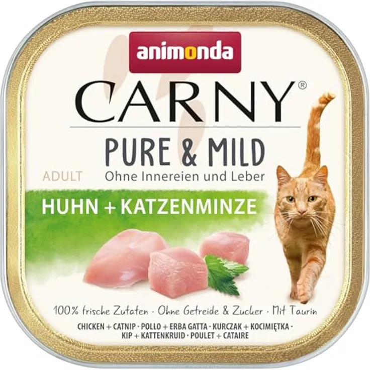 animonda Carny Adult Pure & Mild Huhn + Katzenminze, Nassfutter für sensible Katzen, ohne Getreide und Zucker, 32 x 100 g