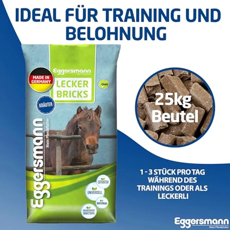 Eggersmann Mein Pferdefutter Pferde-Leckerlis Lecker Bricks, 25kg, natürlicher Kräuter-Geschmack, perfekt als Belohnung für Pferde & Ponys – Bild 5