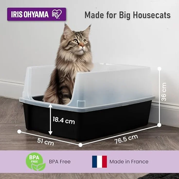 Iris Ohyama CLH-XL, XXL Katzenklo mit hohem Rand, Schwarz, für große Katzen und zwei Katzen, abnehmbare Ränder, Auslaufschutz, einfache Reinigung, BPA-frei – Bild 2