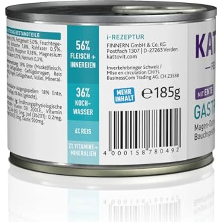 Kattovit Gastro 185 g - Diät-Nassfutter für Katzen mit Verdauungsstörungen, Ente, Sparpaket 24 x 185 g – Bild 7