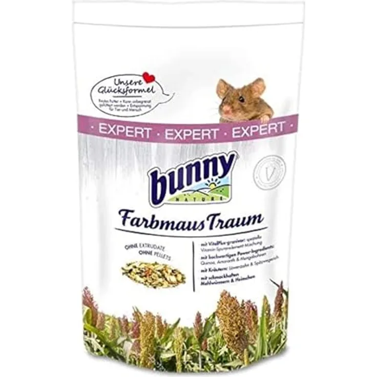 Bunny FarbmausTraum EXPERT | 500 g Alleinfuttermittel für Farbmäuse | Proteinreich mit Mehlwürmern | Ohne Zucker und Zusatzstoffe | Von Tierärzten empfohlen