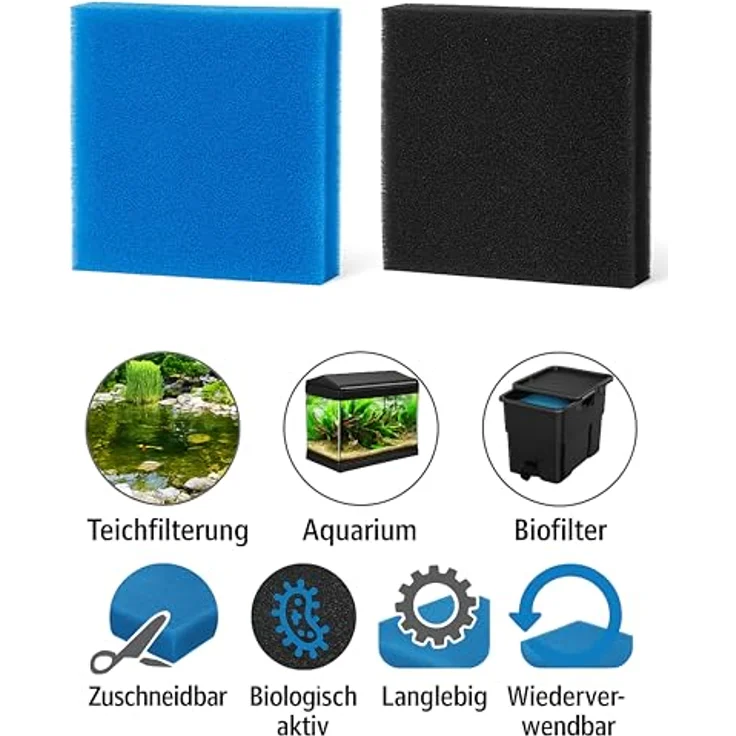 gws Filterschaum Schwarz 30PPI, 50 cm x 50 cm x 5 cm, zuschneidbar für Teich und Aquarium, optimale Feinfilterung und biologische Nachfilterung – Bild 3