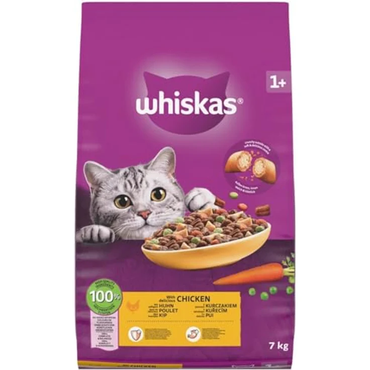 Whiskas 1+ Adult Huhn, komplettes Katzenfutter mit Knusprigen Knackits®, 7 kg – Bild 4