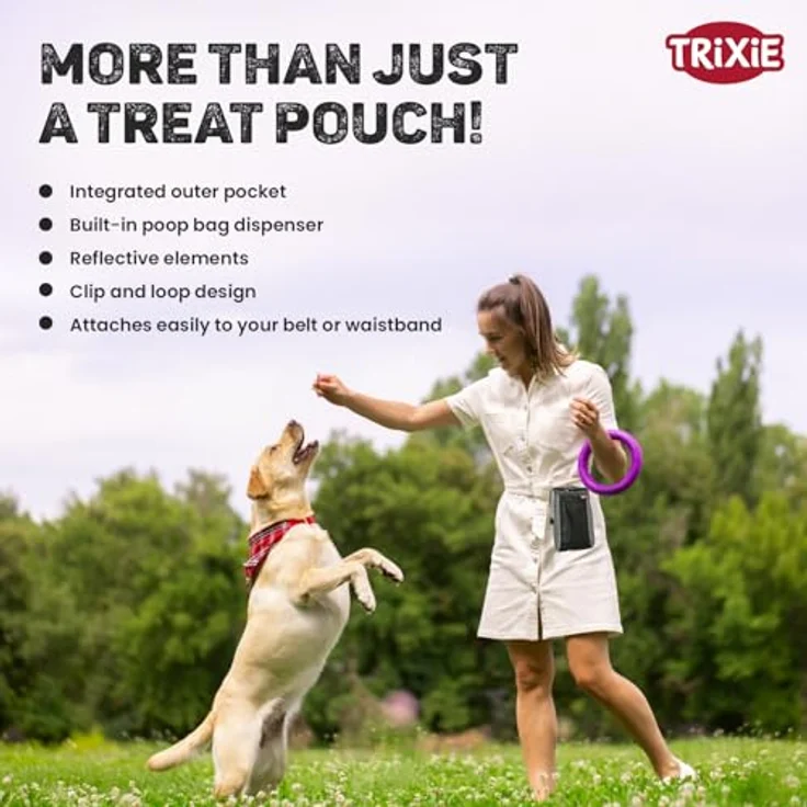 TRIXIE Snack-Tasche 2 in 1, Leckerlibeutel mit Zugband, Gürtelschlaufe, integrierter Kotbeutelspender, reflektierenden Elementen, Baumwolle/Polyester – Bild 5