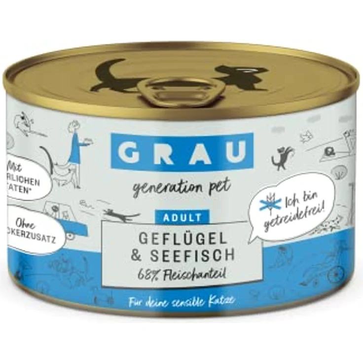 GRAU – das Original – Nassfutter für Katzen – Geflügel & Seefisch, getreidefrei, 6er Pack (6 x 200 g), geeignet für sensible Katzen – Bild 1