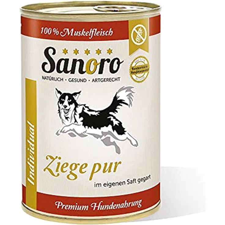 Sanoro Ziege pur, 100% Muskelfleisch von der Ziege, salzfrei - Hypoallergenes Premium-Hundefutter, Singleprotein, für Ausschlussdiäten geeignet (12 x 400g)