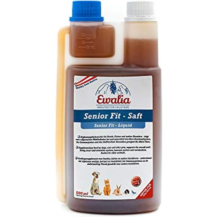 Ewalia Senior Fit - Saft für Hunde, Unterstützung für Vitalität und Herzgesundheit, 500ml, 100% naturrein, entwickelnt von Tierärzten