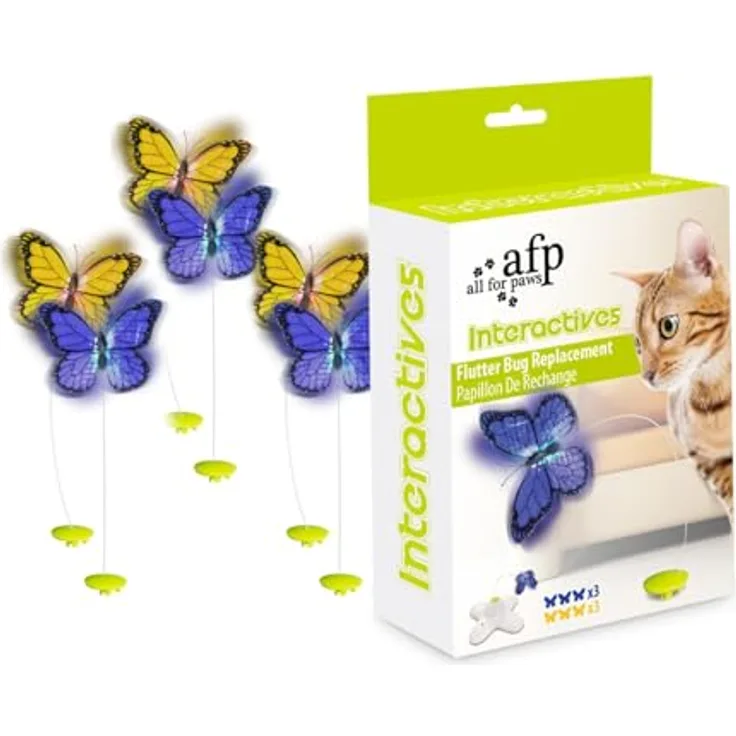 ALL FOR PAWS Interaktives Katzen-Schmetterlingsspielzeug, bewegungsaktiviert mit 6 Nachfüll-Kits