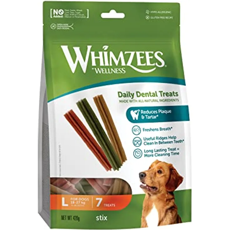 WHIMZEES Stix L, 7 Stück – Zahnpflege-Kaustangen für große Hunde, getreidefrei, natürlich, ohne Zuckerzusatz
