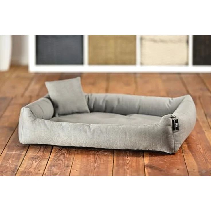 Rohrschneider Kuschelsofa für Hunde, recycelter Polsterstoff, grau, Größe L: 90x65x22cm, abnehmbarer Bezug, inkl. Innenkissen und Dekokissen, Antirutsch-Unterseite – Bild 3