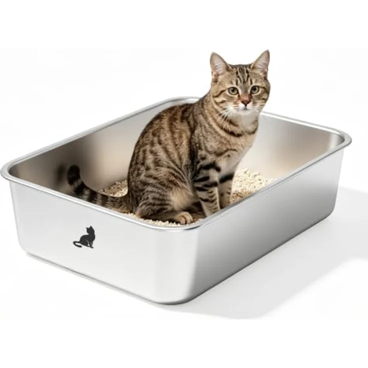 Zedelmaier Edelstahl Katzenklo mittelgroß, hygienisch & geruchsarm, mit hoher Seitenwand und Anti-Rutsch Stand – Bild 1