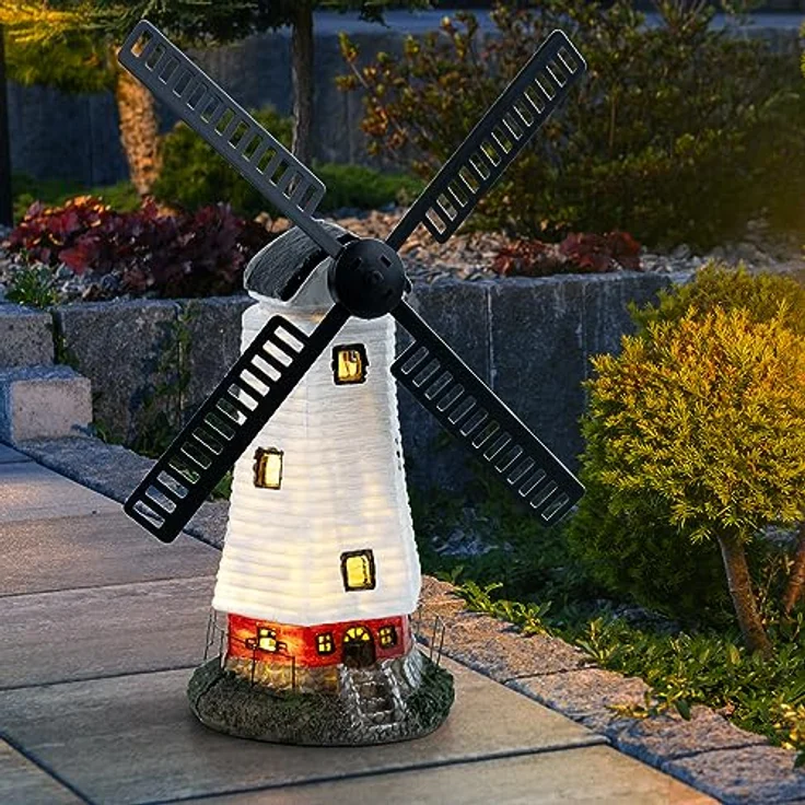 etc-shop Außenleuchte Solarlampe Windmühle, mehrfarbig, LED warmweiß, wetterfest IP44, LxBxH 19x42x51 cm, Akku mit 8-10 Stunden Leuchtdauer – Bild 2
