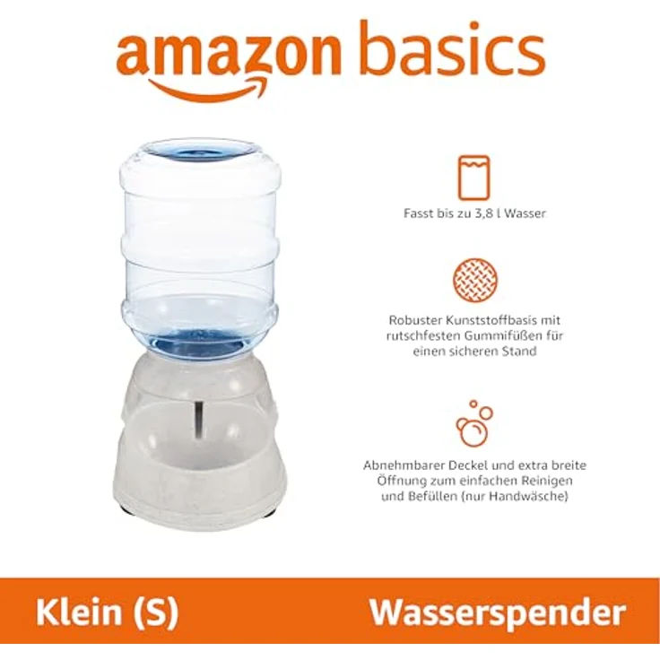 Amazon Basics Futter- und Wasserspender für Haustiere, 3,8 Liter, Größe S, transparent, für Hunde und Katzen, rutschfeste Gummifüße – Bild 2