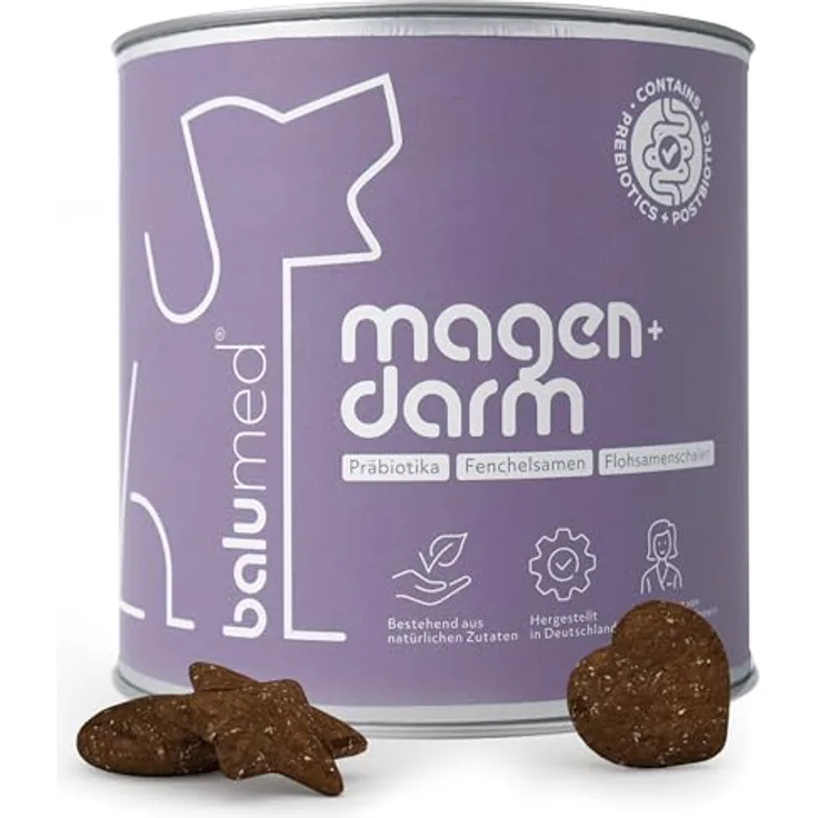 balumed® Snacks Magen+Darm, hochkonzentrierte Hundeleckerli mit Fenchelsamen & Flohsamenschalen, Präbiotika, Postbiotika, Kamillenblüten, Bierhefe, Omega-3, 325 g