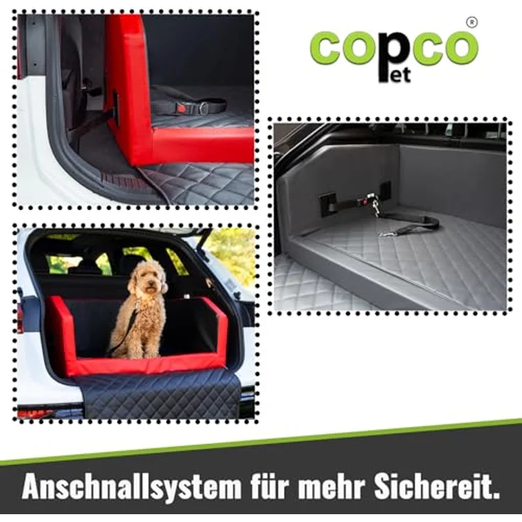 CopcoPet Hundebox für Auto, Kofferraumschutz mit Ladekantenschutz, herausnehmbare Matte und Anschnallsystem, 80x55x38cm, Braun – Bild 2