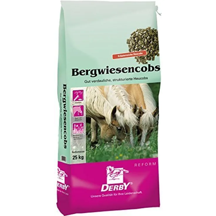 napz Derby Bergwiesencobs 25 kg, allergikerfreundliches Pferdefutter mit hohem Kräutergehalt, einweichbar und für alte Pferde sowie Pferde mit Zahnproblemen geeignet
