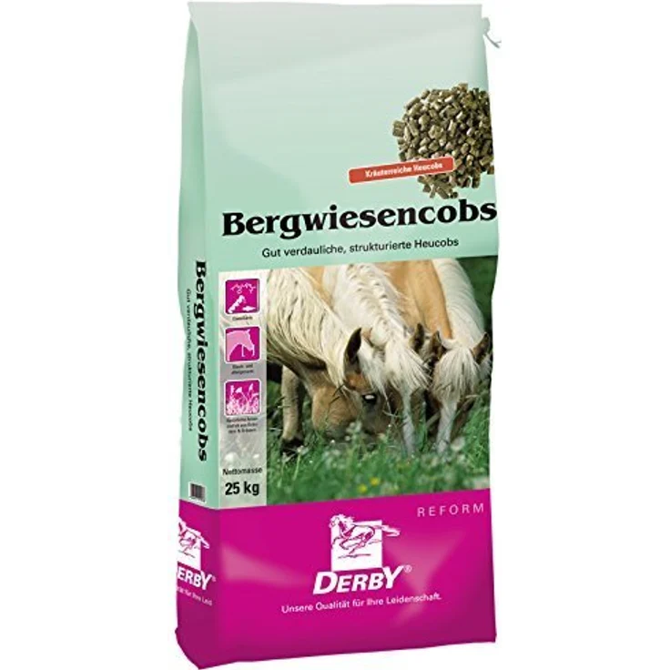 napz Derby Bergwiesencobs 25 kg, allergikerfreundliches Pferdefutter mit hohem Kräutergehalt, einweichbar und für alte Pferde sowie Pferde mit Zahnproblemen geeignet