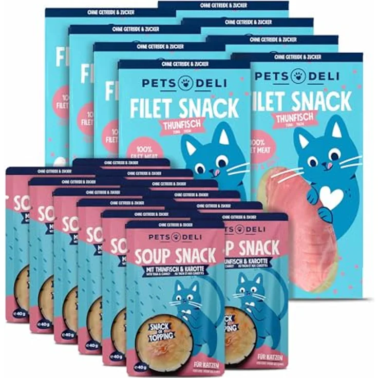Pets Deli Bundle für Katzen, Suppensnack & Filetsnack Thunfisch, 780g - Reich an Omega-3-Fettsäuren, ohne Zusatzstoffe, unterstützt Immunsystem und Verdauung