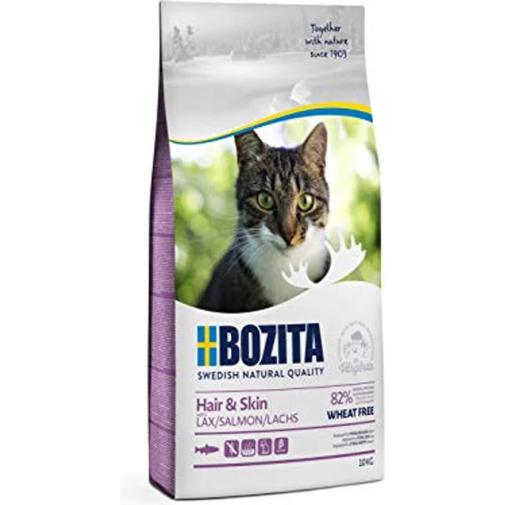 Bozita Hair & Skin Katzentrockenfutter mit Lachs, weizenfreies Trockenfutter für sensible Katzen, 34% Protein, 10% Fett, 400g – Bild 1
