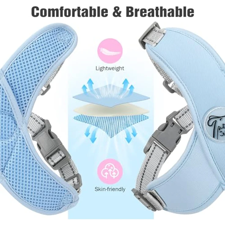 Pawaboo Hundegeschirr Set, X-Rahmen Verstellbares Anti-Zug Brustgeschirr mit Leine für Kleine und Mittelgroße Hunde & Welpen, Atmungsaktive Weste, Größe S, Blau – Bild 5