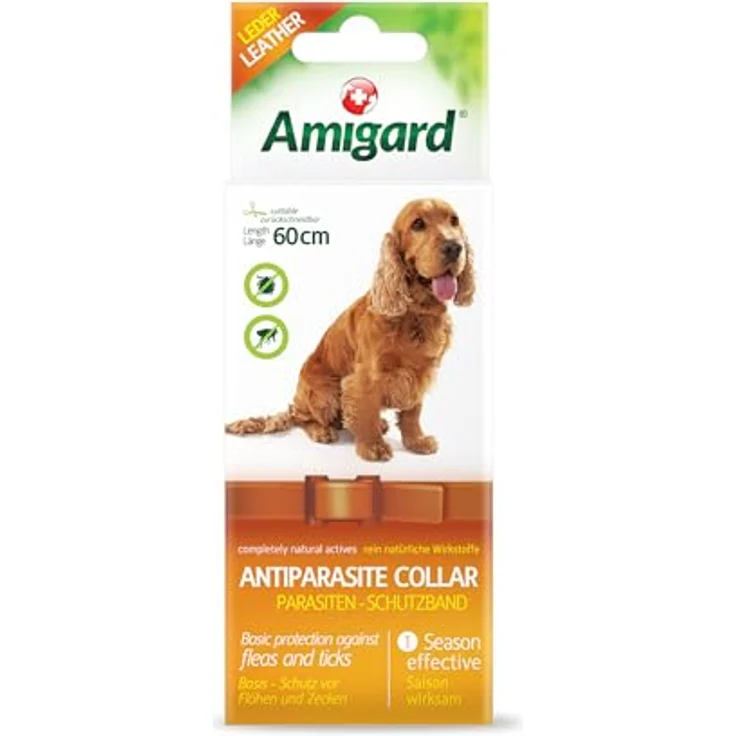 Amigard Antiparasitenband für Hunde, 60 cm, wasserfest, zurückschneidbar, gegen Zecken, Milben und Flöhe, chemiefrei für natürliche Fellpflege