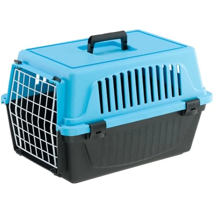 Ferplast Atlas 10 EL Transportbox für Katzen und kleine Hunde bis 5 kg, robuste Hartschale mit plastifizierter Eisentür und Lüftungsschlitzen, 32,5x48xH 29 cm, Hellblau – Bild 1
