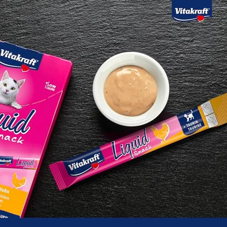 Vitakraft Liquid Snack, Katzen Leckerli mit Huhn und Taurin, cremig und kalorienarm, 6x15g Sachets zur Unterstützung von Augen und Herz – Bild 3